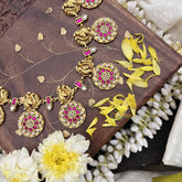 Vriksham Kundan Jadau Coin Style with Peacock Neckpiece-Red White-J3686